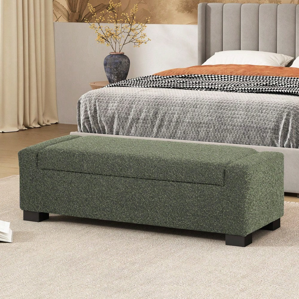 Textured Fabric 50 Inch Rectangular Ottoman Bench With Hinged Lid For Seating Footrest And Hidden Storage Ideal For Living Room