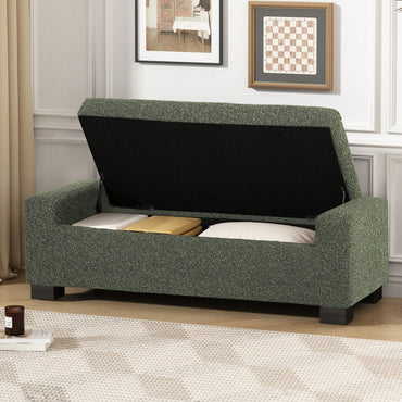 Textured Fabric 50 Inch Rectangular Ottoman Bench With Hinged Lid For Seating Footrest And Hidden Storage Ideal For Living Room