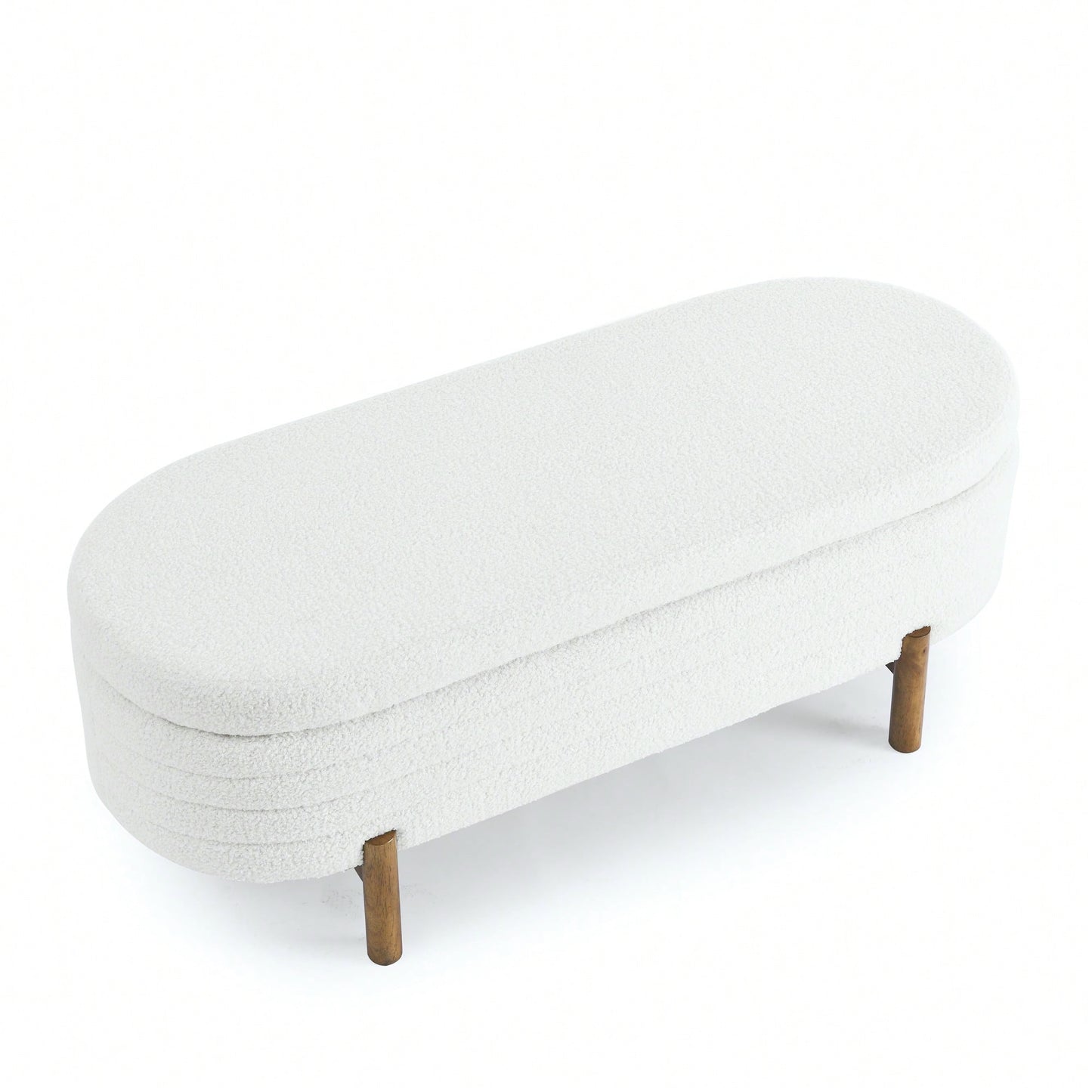 Oval Storage Bench With Rubber Wood Legs 46x17.7x10.8 Inches Beige