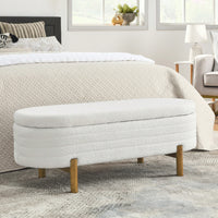 Oval Storage Bench With Rubber Wood Legs 46x17.7x10.8 Inches Beige