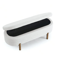 Oval Storage Bench With Rubber Wood Legs 46x17.7x10.8 Inches Beige