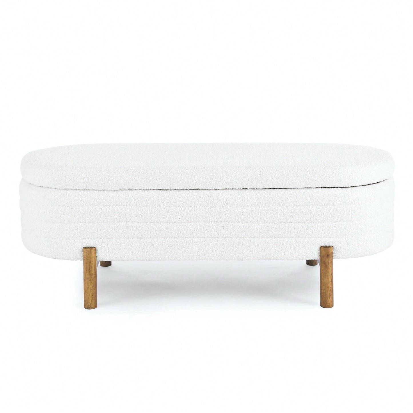 Oval Storage Bench With Rubber Wood Legs 46x17.7x10.8 Inches Beige