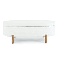 Oval Storage Bench With Rubber Wood Legs 46x17.7x10.8 Inches Beige