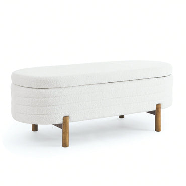 Oval Storage Bench With Rubber Wood Legs 46x17.7x10.8 Inches Beige