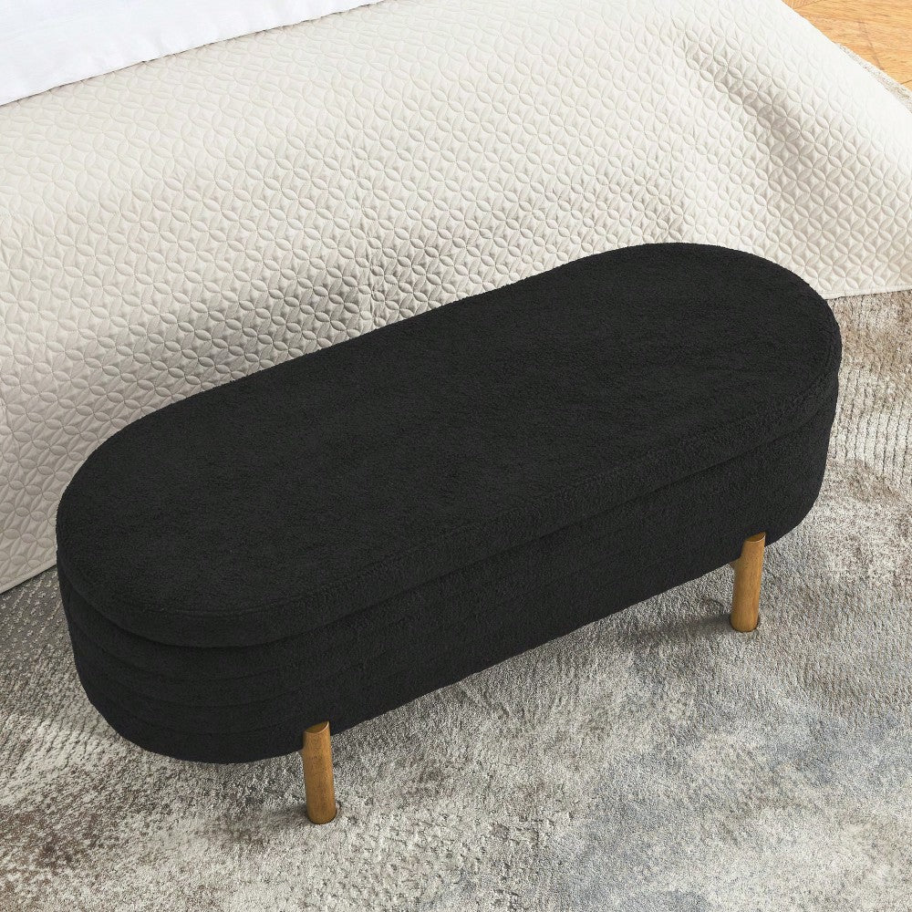 Oval Storage Bench With Rubber Wood Legs 46x17.7x10.8 Inches Beige