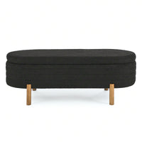 Oval Storage Bench With Rubber Wood Legs 46x17.7x10.8 Inches Beige