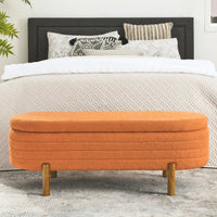 Oval Storage Bench With Rubber Wood Legs 46x17.7x10.8 Inches Beige