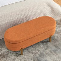 Oval Storage Bench With Rubber Wood Legs 46x17.7x10.8 Inches Beige