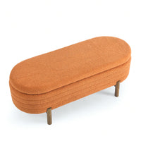 Oval Storage Bench With Rubber Wood Legs 46x17.7x10.8 Inches Beige