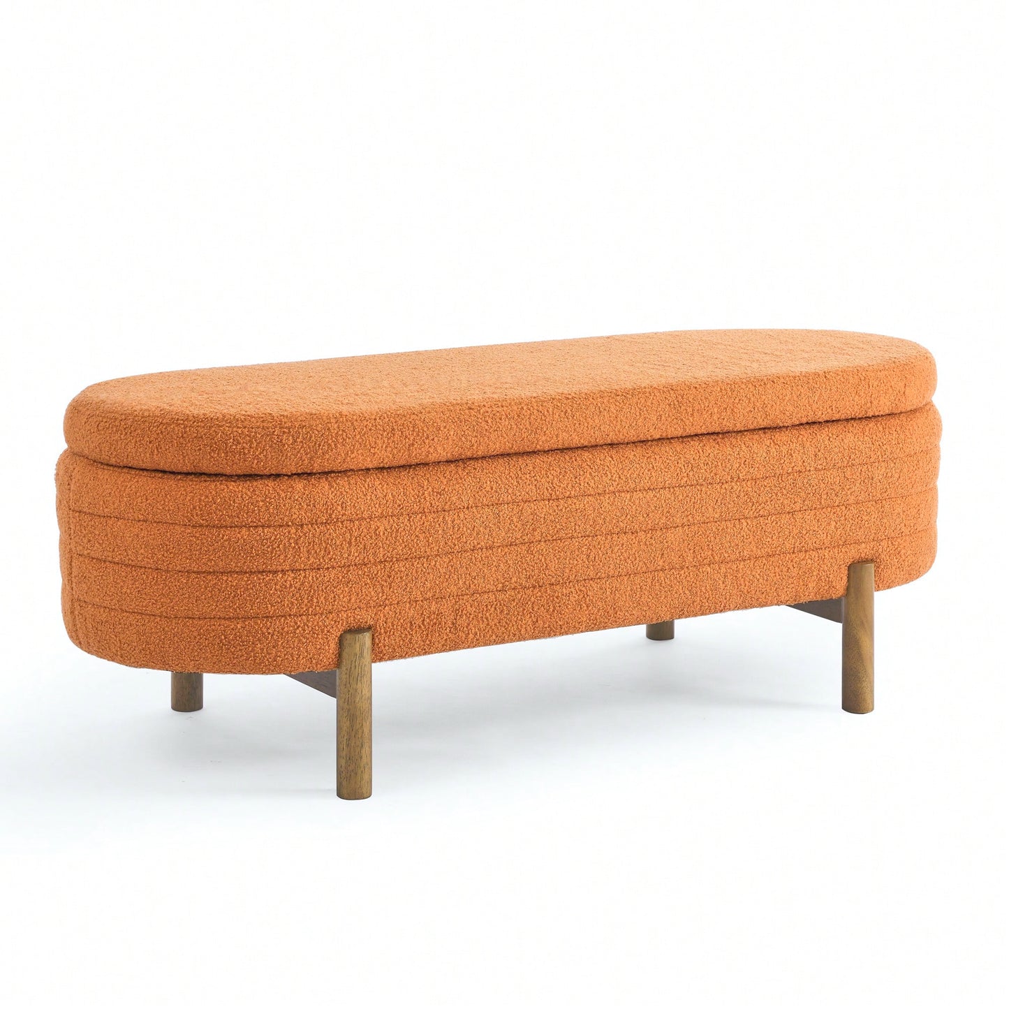 Oval Storage Bench With Rubber Wood Legs 46x17.7x10.8 Inches Beige