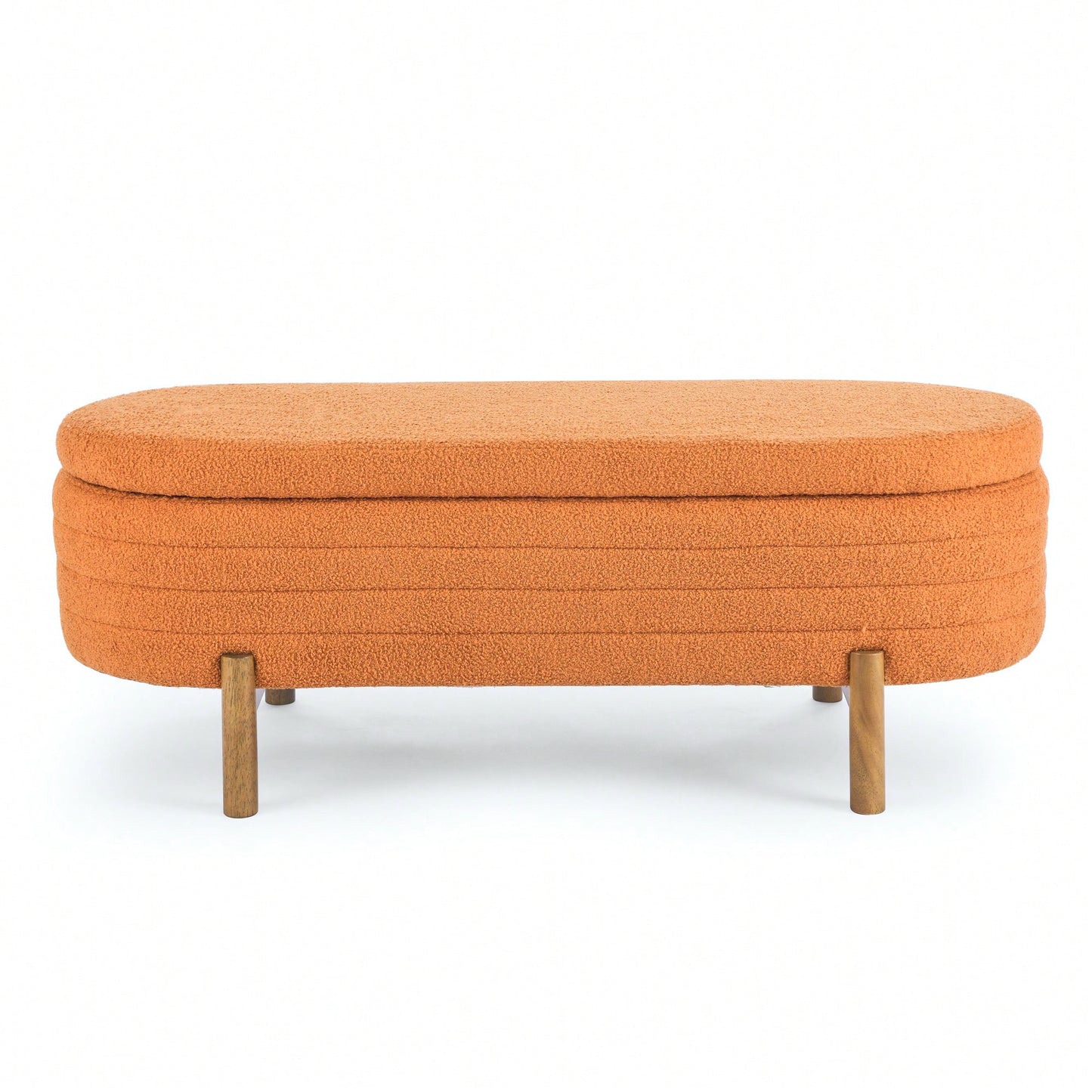 Oval Storage Bench With Rubber Wood Legs 46x17.7x10.8 Inches Beige