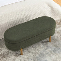 Oval Storage Bench With Rubber Wood Legs 46x17.7x10.8 Inches Beige