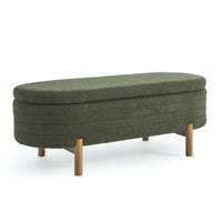 Oval Storage Bench With Rubber Wood Legs 46x17.7x10.8 Inches Beige