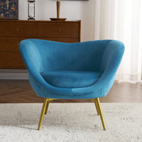 Velvet Accent Chair With Gold Metal Legs For Living Room Bedroom Or Makeup Room Teal