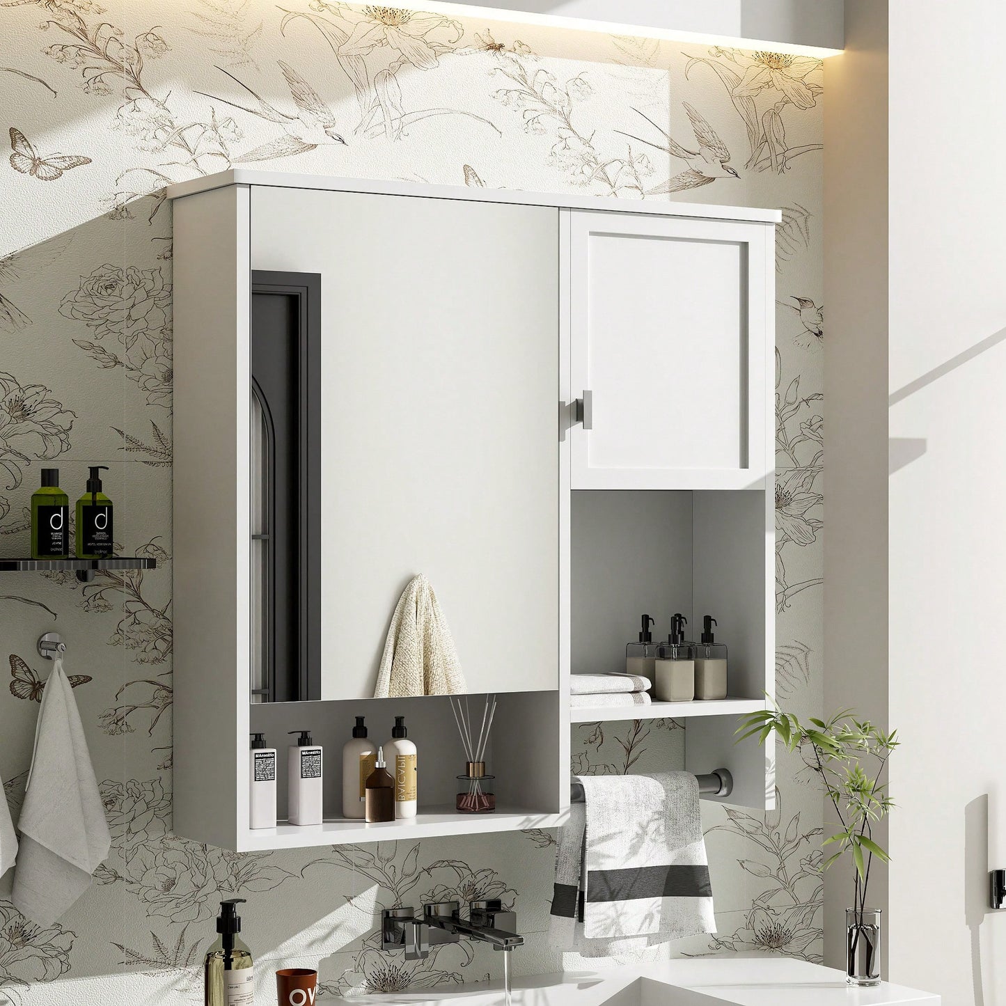 29 X 28 Inch Wall Mounted Bathroom Medicine Cabinet With Mirror And Towel Bar Space Saver For Over The Toilet Storage