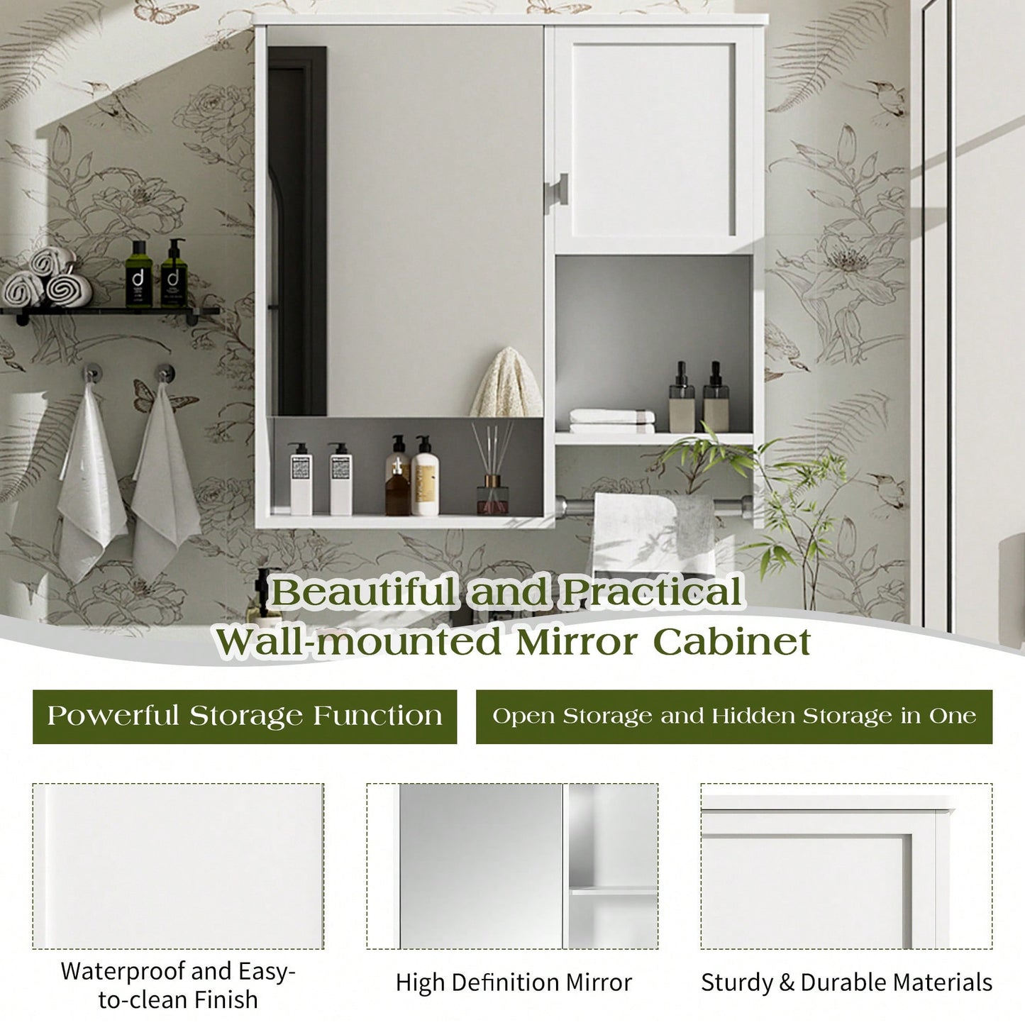 29 X 28 Inch Wall Mounted Bathroom Medicine Cabinet With Mirror And Towel Bar Space Saver For Over The Toilet Storage