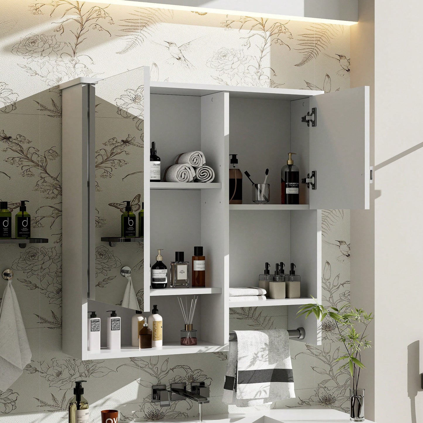 29 X 28 Inch Wall Mounted Bathroom Medicine Cabinet With Mirror And Towel Bar Space Saver For Over The Toilet Storage