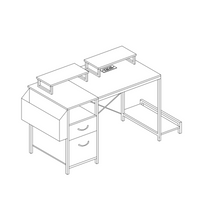 47 Inch Office Desk with Power Outlet Dual Monitor Stands Two Drawers Side Pocket Easy Assembly Reversible Frame for Home or Gaming White