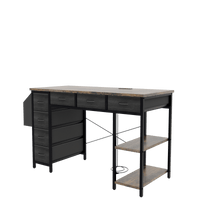 47 Inch Rustic Brown Computer Desk With Power Outlet And 7 Fabric Drawers, Versatile Writing And Vanity Table With Large Side Pocket