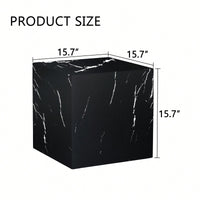 15.7 Inch Black Marble Texture MDF Coffee Table Stylish Cube Design For Living Room Accent