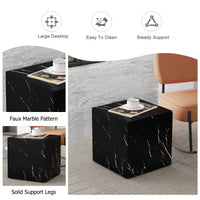 15.7 Inch Black Marble Texture MDF Coffee Table Stylish Cube Design For Living Room Accent