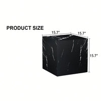 15.7 Inch Black Marble Texture MDF Coffee Table Stylish Cube Design For Living Room Accent