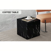 15.7 Inch Black Marble Texture MDF Coffee Table Stylish Cube Design For Living Room Accent