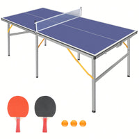 Portable 6ft Foldable Table Tennis Table Set For Indoor Outdoor Games With Net 2 Paddles And 3 Balls