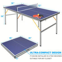Portable 6ft Foldable Table Tennis Table Set For Indoor Outdoor Games With Net 2 Paddles And 3 Balls