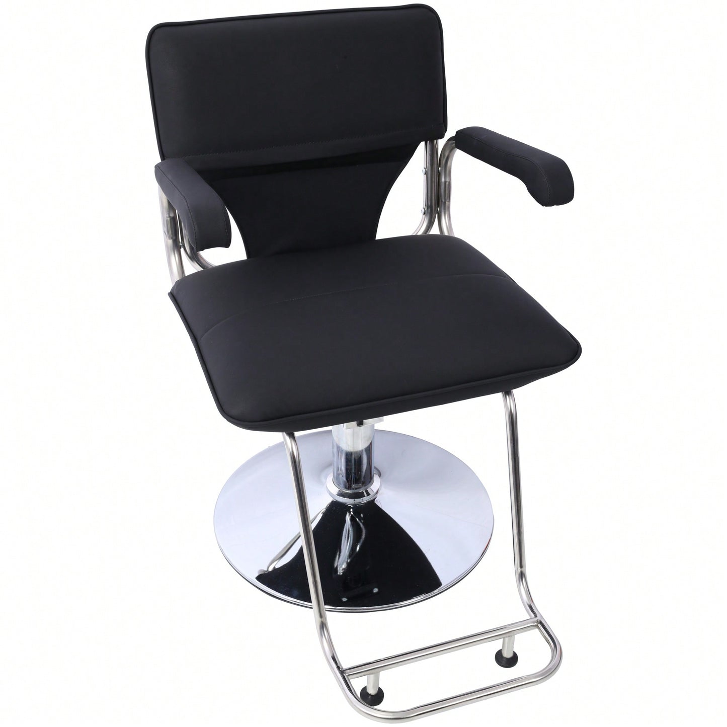 Heavy Duty Hydraulic Barber Chair With Stainless Steel Frame For Hair Salon Styling And Shampooing, Includes Barber Cape - Black