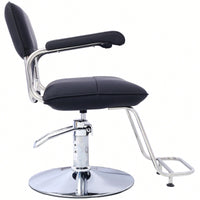 Heavy Duty Hydraulic Barber Chair With Stainless Steel Frame For Hair Salon Styling And Shampooing, Includes Barber Cape - Black