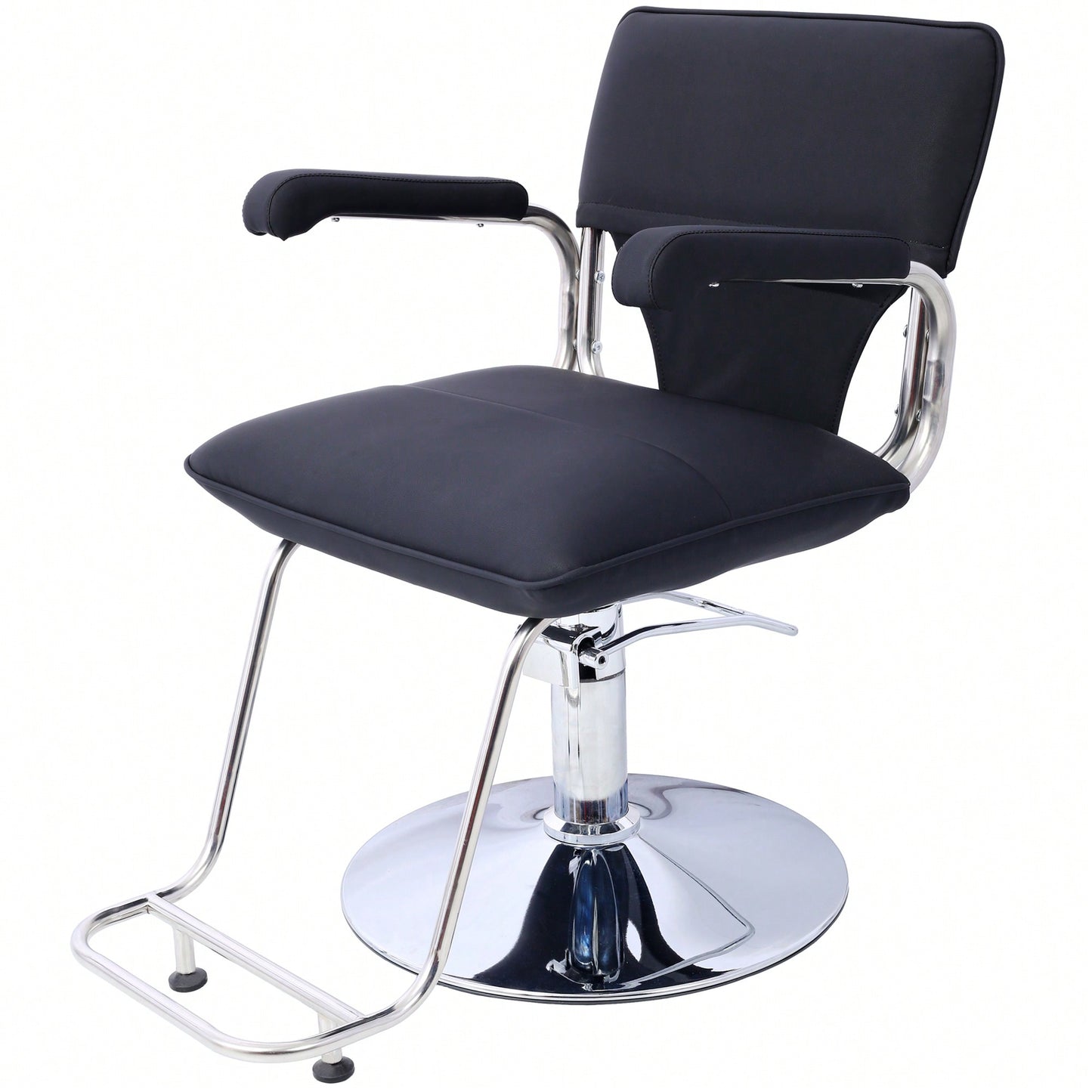 Heavy Duty Hydraulic Barber Chair With Stainless Steel Frame For Hair Salon Styling And Shampooing, Includes Barber Cape - Black