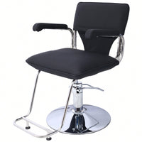 Heavy Duty Hydraulic Barber Chair With Stainless Steel Frame For Hair Salon Styling And Shampooing, Includes Barber Cape - Black