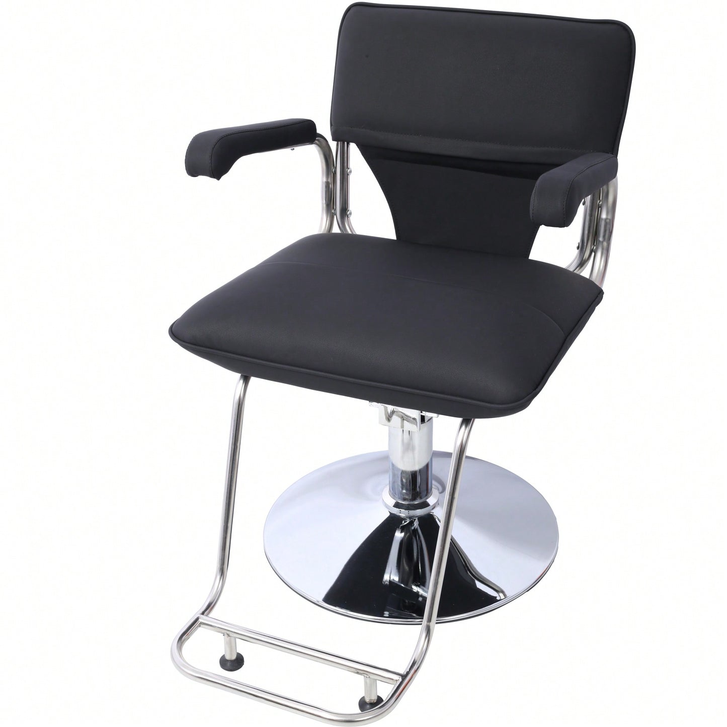 Heavy Duty Hydraulic Barber Chair With Stainless Steel Frame For Hair Salon Styling And Shampooing, Includes Barber Cape - Black