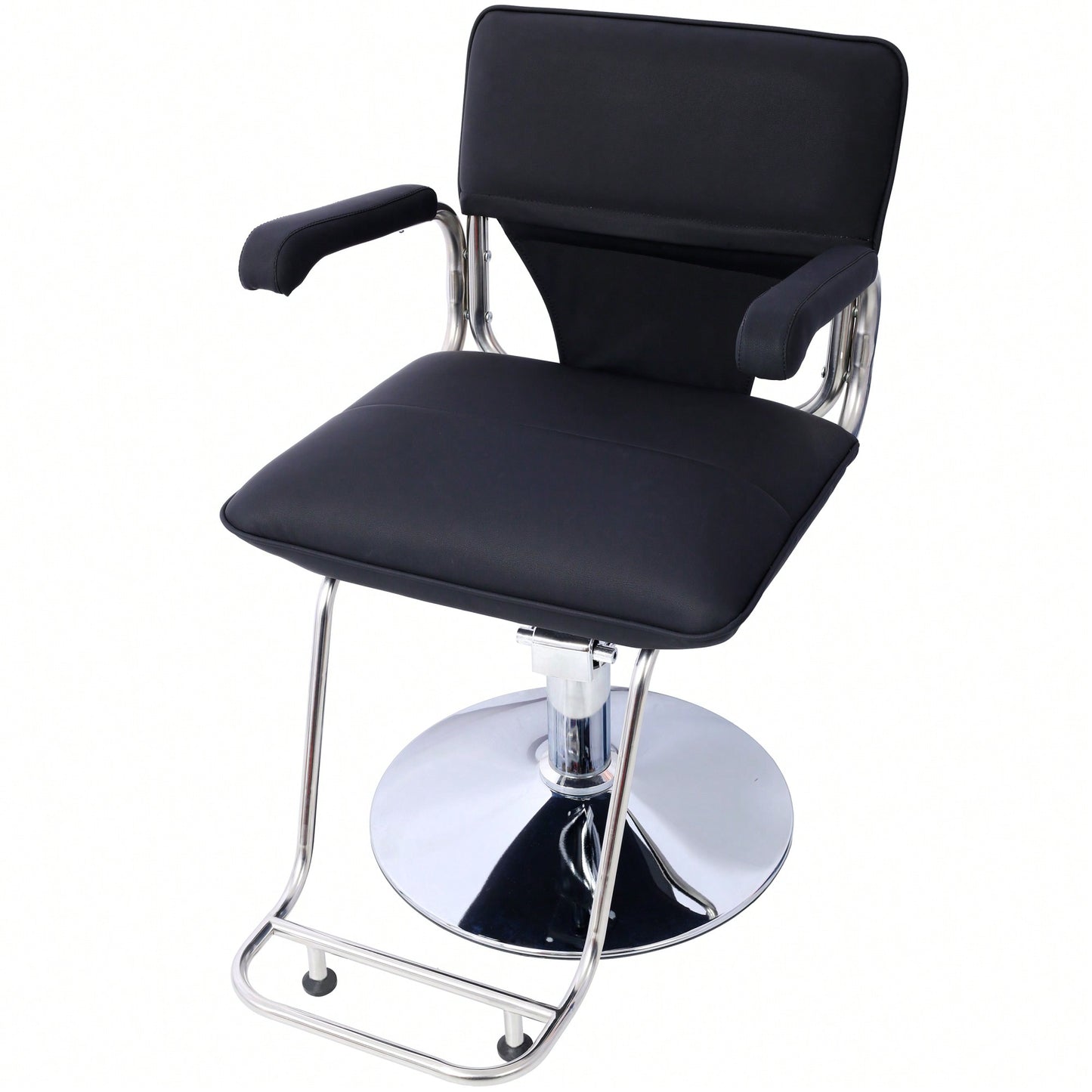 Heavy Duty Hydraulic Barber Chair With Stainless Steel Frame For Hair Salon Styling And Shampooing, Includes Barber Cape - Black