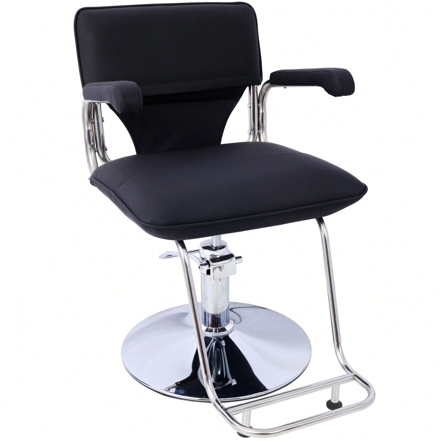 Heavy Duty Hydraulic Barber Chair With Stainless Steel Frame For Hair Salon Styling And Shampooing, Includes Barber Cape - Black