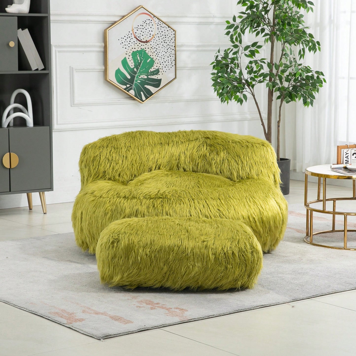 Bean Bag Chair With Ottoman For Gaming Reading And Relaxation, Portable Floor Sofa With Handle Olive Green