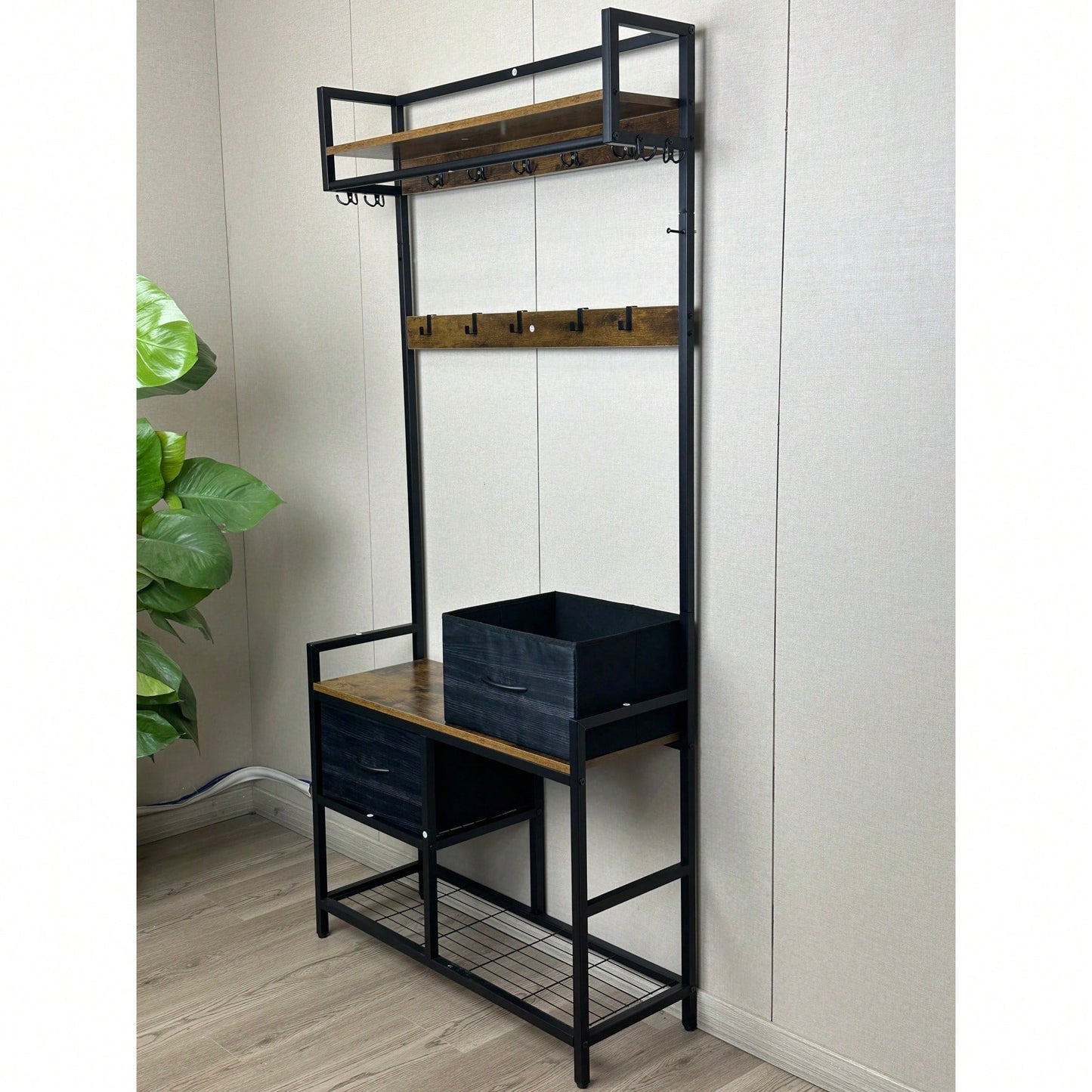 Versatile 5-In-1 Entryway Bench With Shoe Storage, Movable Drawers, Shelves, Garment Racks, And 23 Hooks For Organized Hallway Solutions