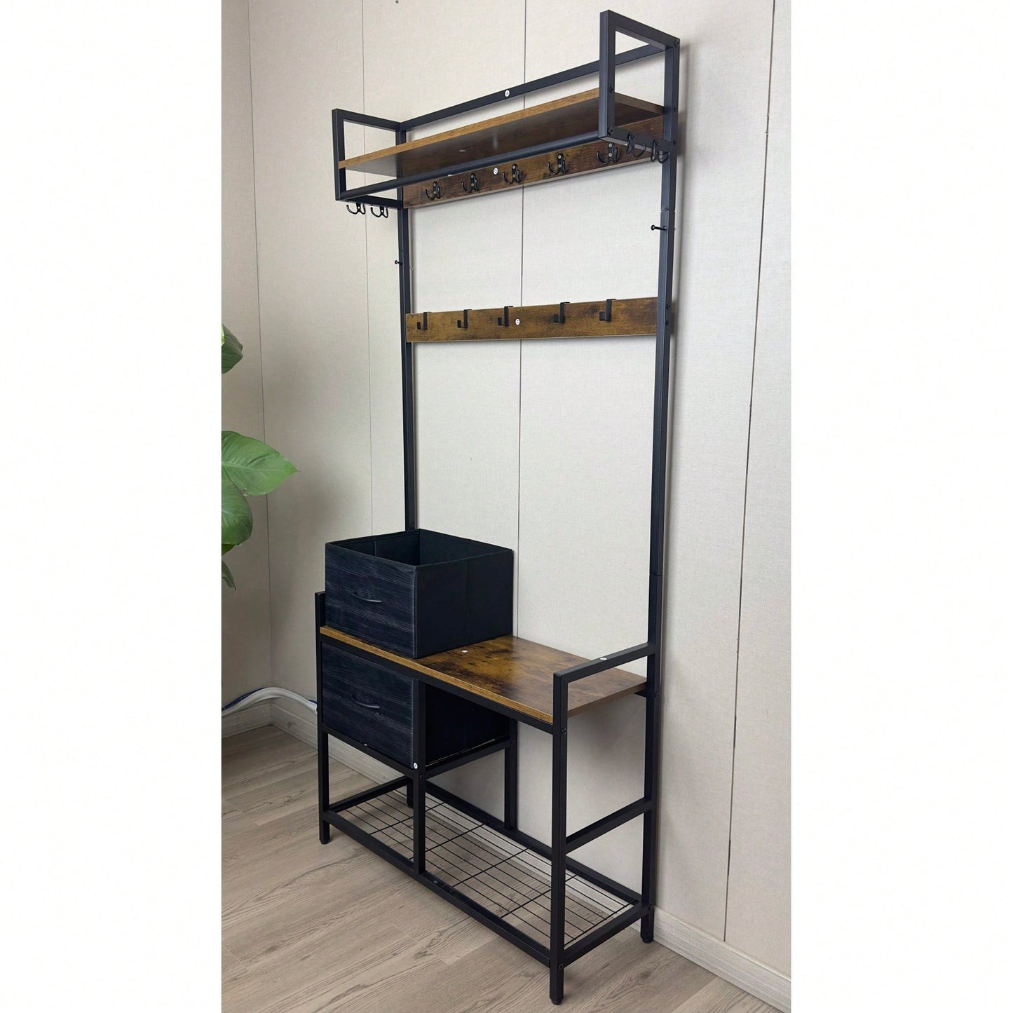 Versatile 5-In-1 Entryway Bench With Shoe Storage, Movable Drawers, Shelves, Garment Racks, And 23 Hooks For Organized Hallway Solutions