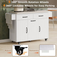 Versatile Kitchen Island With Trash Can Storage, Drop Leaf Design, Spice Rack, Towel Rack, Drawer, And Rolling Wheels In White