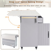 Versatile Kitchen Island With Trash Can Storage, Drop Leaf Design, Spice Rack, Towel Rack, Drawer, And Rolling Wheels In White