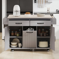 Versatile Kitchen Island With Trash Can Storage, Drop Leaf Design, Spice Rack, Towel Rack, Drawer, And Rolling Wheels In White