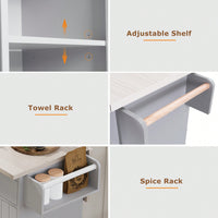 Versatile Kitchen Island With Trash Can Storage, Drop Leaf Design, Spice Rack, Towel Rack, Drawer, And Rolling Wheels In White