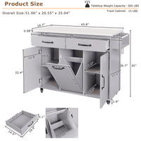 Versatile Kitchen Island With Trash Can Storage, Drop Leaf Design, Spice Rack, Towel Rack, Drawer, And Rolling Wheels In White