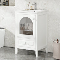 20 Inch White Bathroom Vanity With Sink Soft Closing Glass Door And Drawer Storage