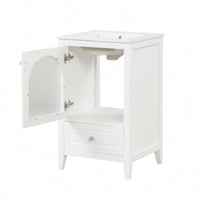 20 Inch White Bathroom Vanity With Sink Soft Closing Glass Door And Drawer Storage