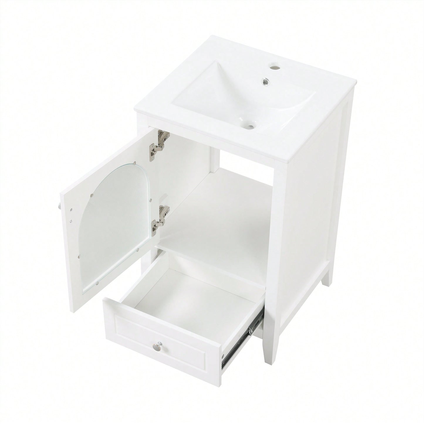 20 Inch White Bathroom Vanity With Sink Soft Closing Glass Door And Drawer Storage