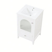 20 Inch White Bathroom Vanity With Sink Soft Closing Glass Door And Drawer Storage