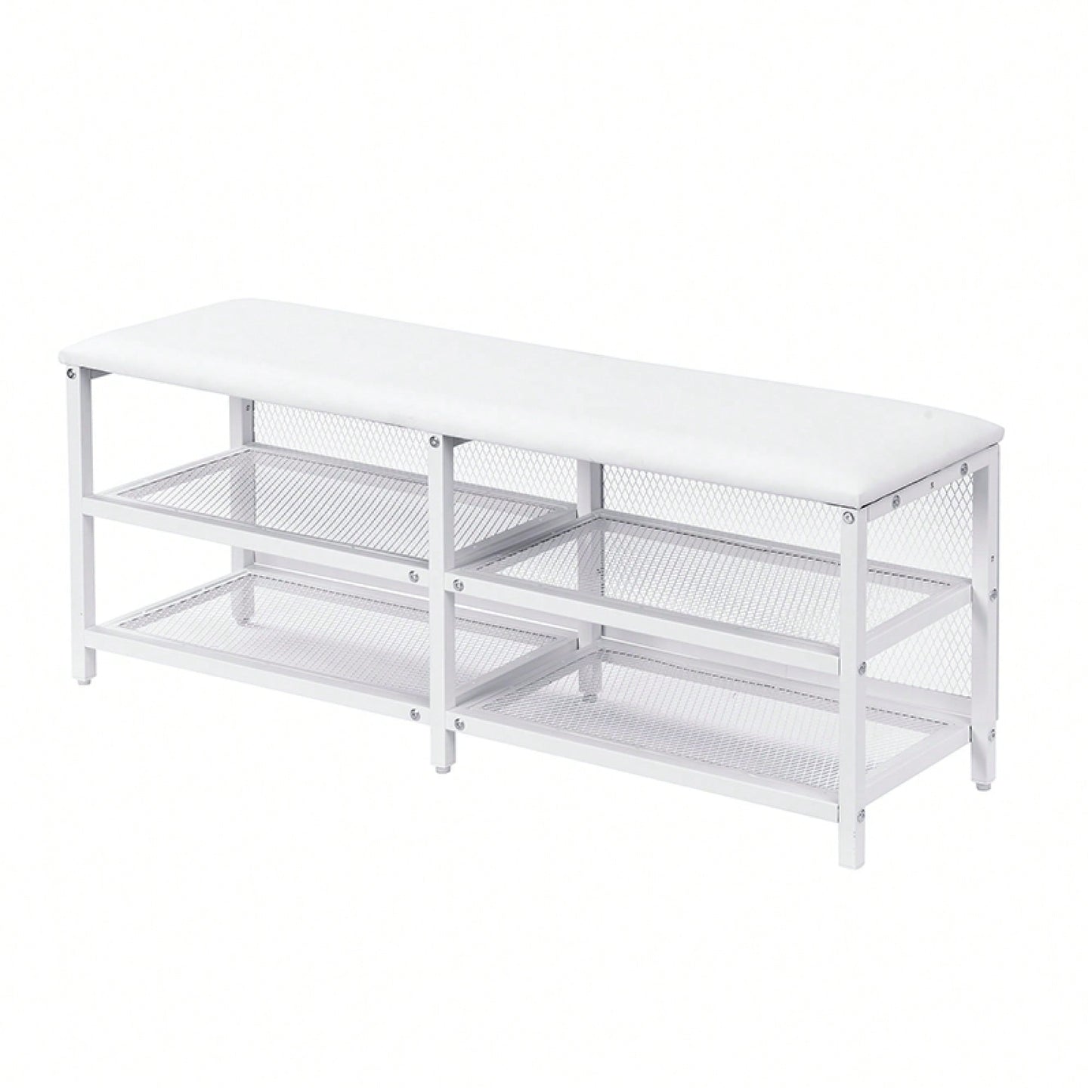 Twin Metal Platform Bed With Double Storage Shelves And Wooden Cabinet In White