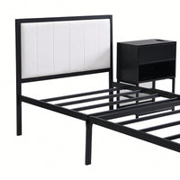 Twin Metal Platform Bed With Double Storage Shelves And Wooden Cabinet In White